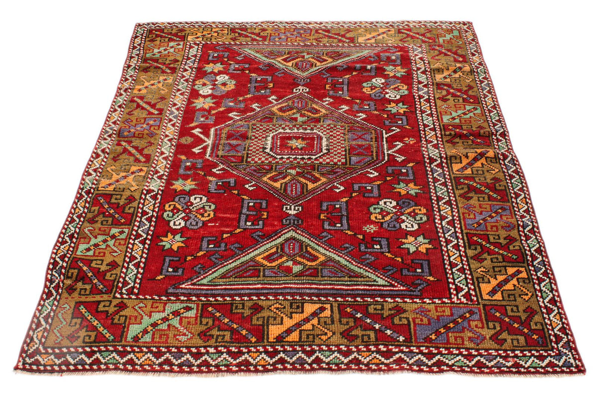 4x6 Red and Multicolor Anatolian Turkish Tribal Rug
