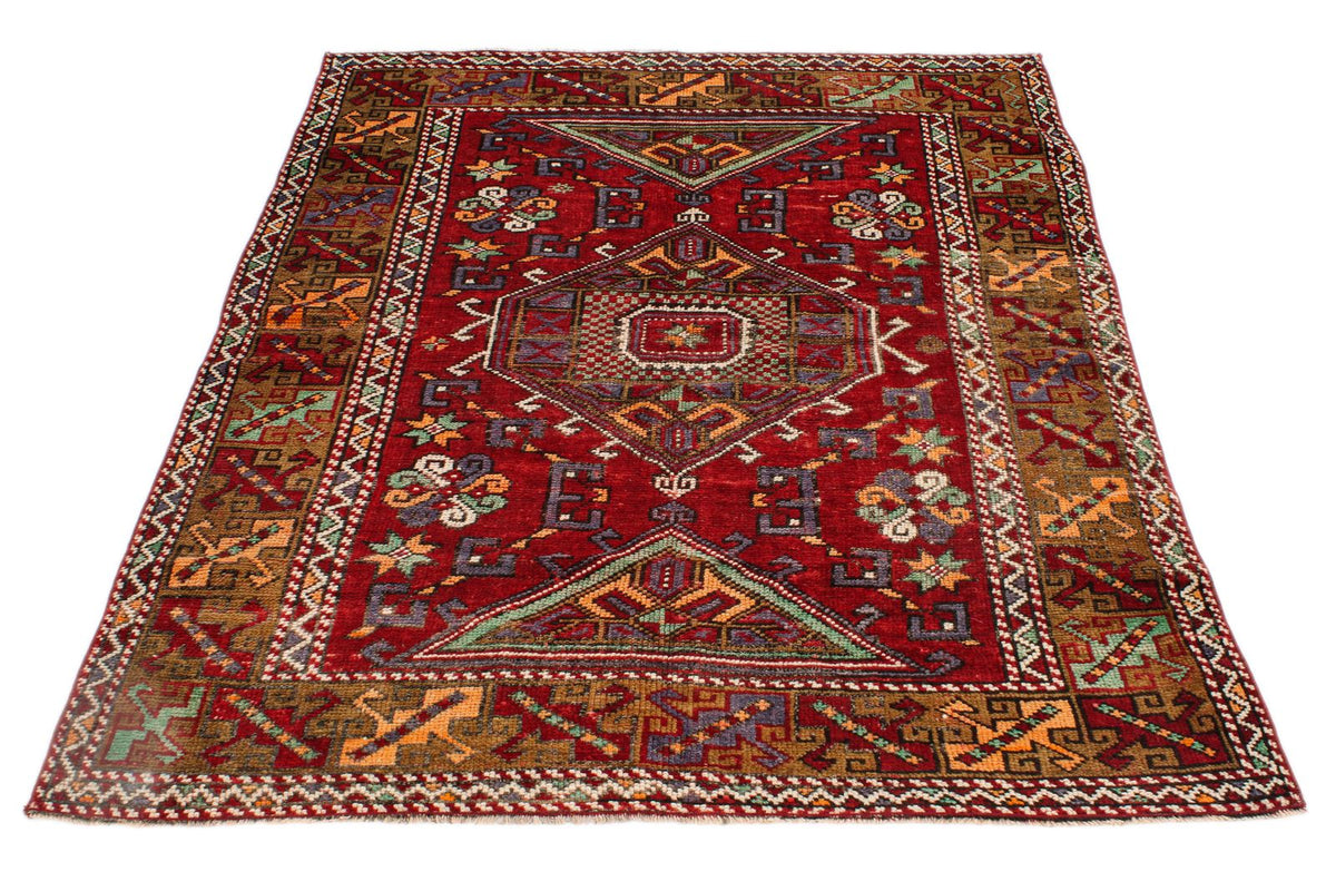 4x6 Red and Multicolor Anatolian Turkish Tribal Rug