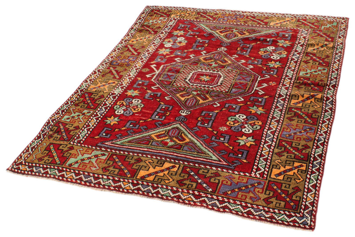 4x6 Red and Multicolor Anatolian Turkish Tribal Rug