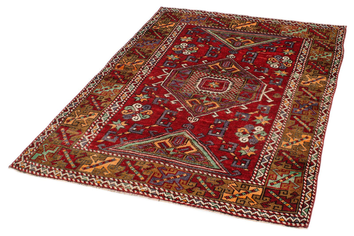 4x6 Red and Multicolor Anatolian Turkish Tribal Rug