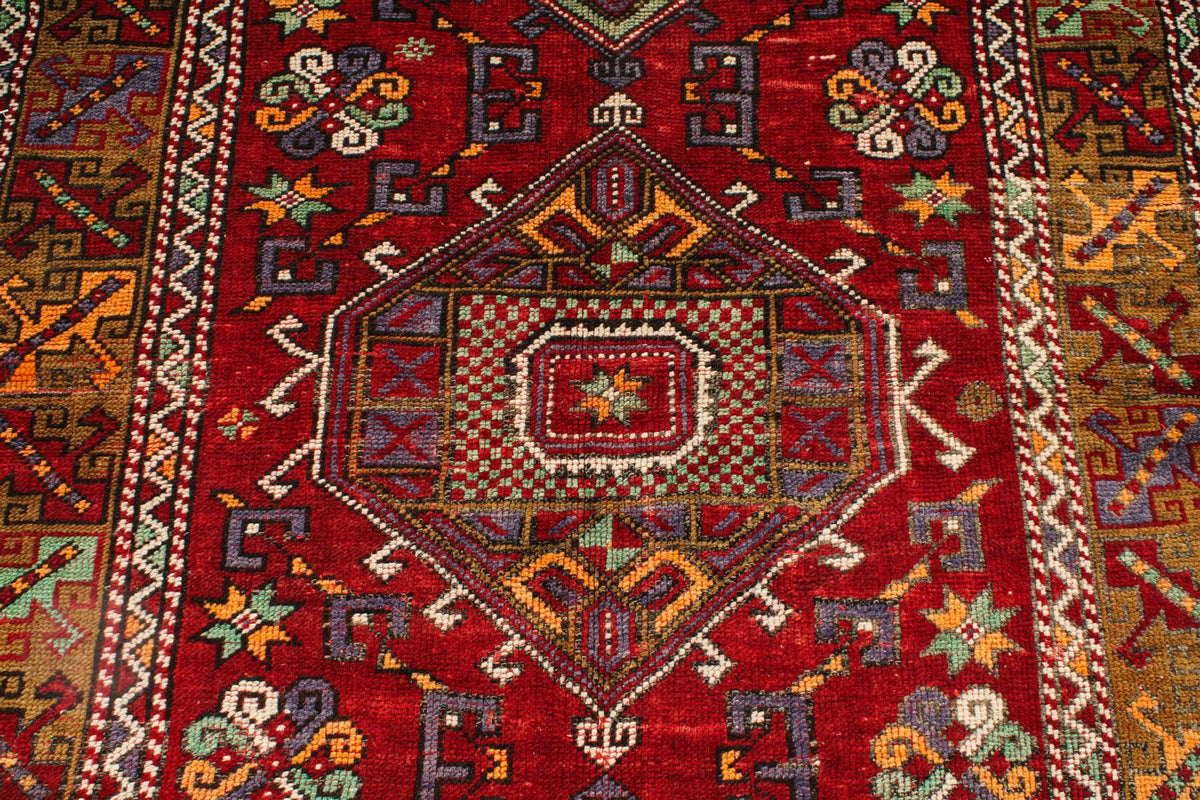 4x6 Red and Multicolor Anatolian Turkish Tribal Rug