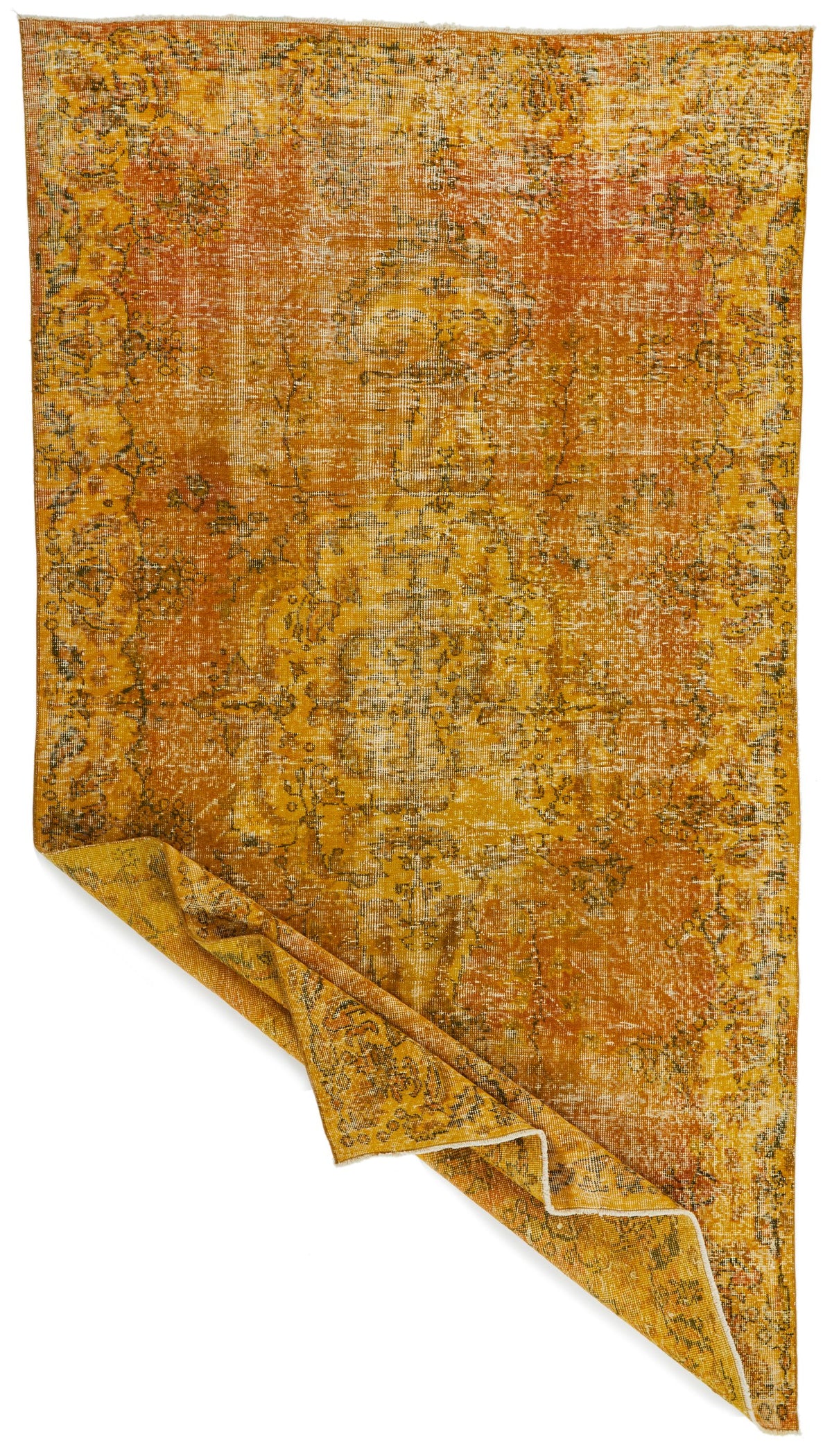 6x10 Yellow and Multicolor Turkish Overdyed Rug