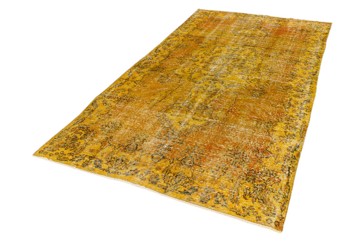 6x10 Yellow and Multicolor Turkish Overdyed Rug