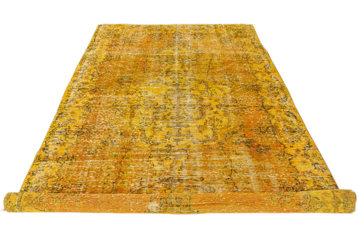 6x10 Yellow and Multicolor Turkish Overdyed Rug
