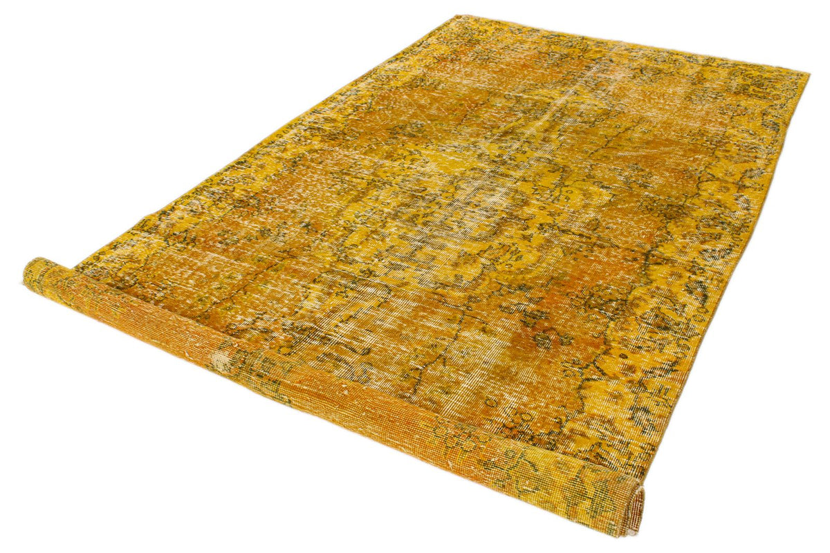 6x10 Yellow and Multicolor Turkish Overdyed Rug