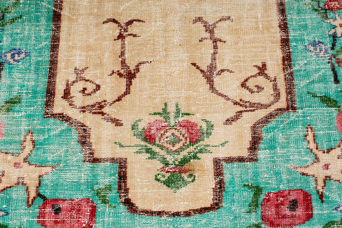 6x9 Blue and Multicolor Turkish Overdyed Rug