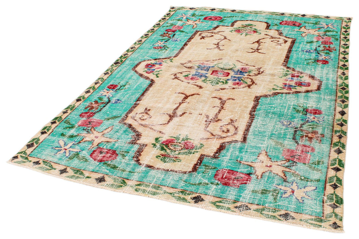 6x9 Blue and Multicolor Turkish Overdyed Rug