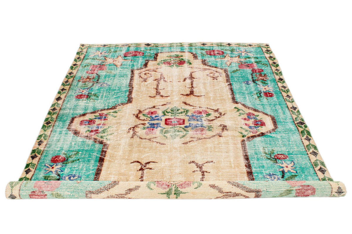 6x9 Blue and Multicolor Turkish Overdyed Rug