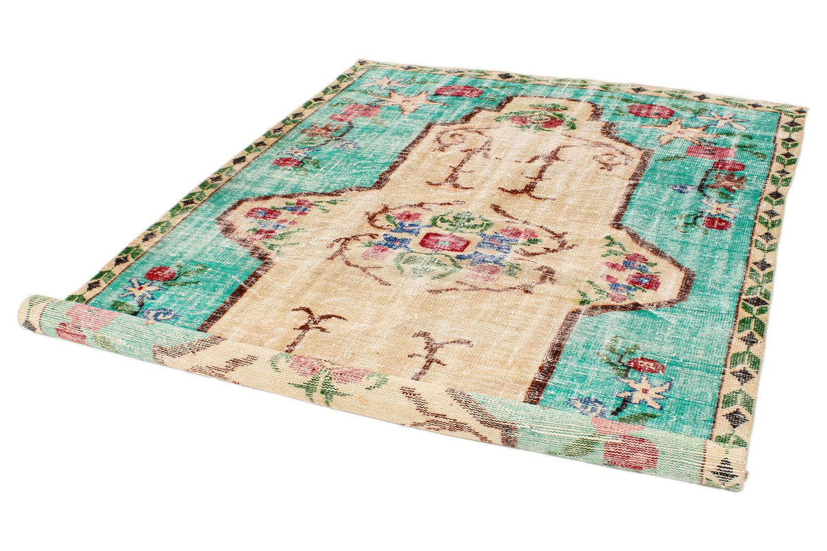 6x9 Blue and Multicolor Turkish Overdyed Rug
