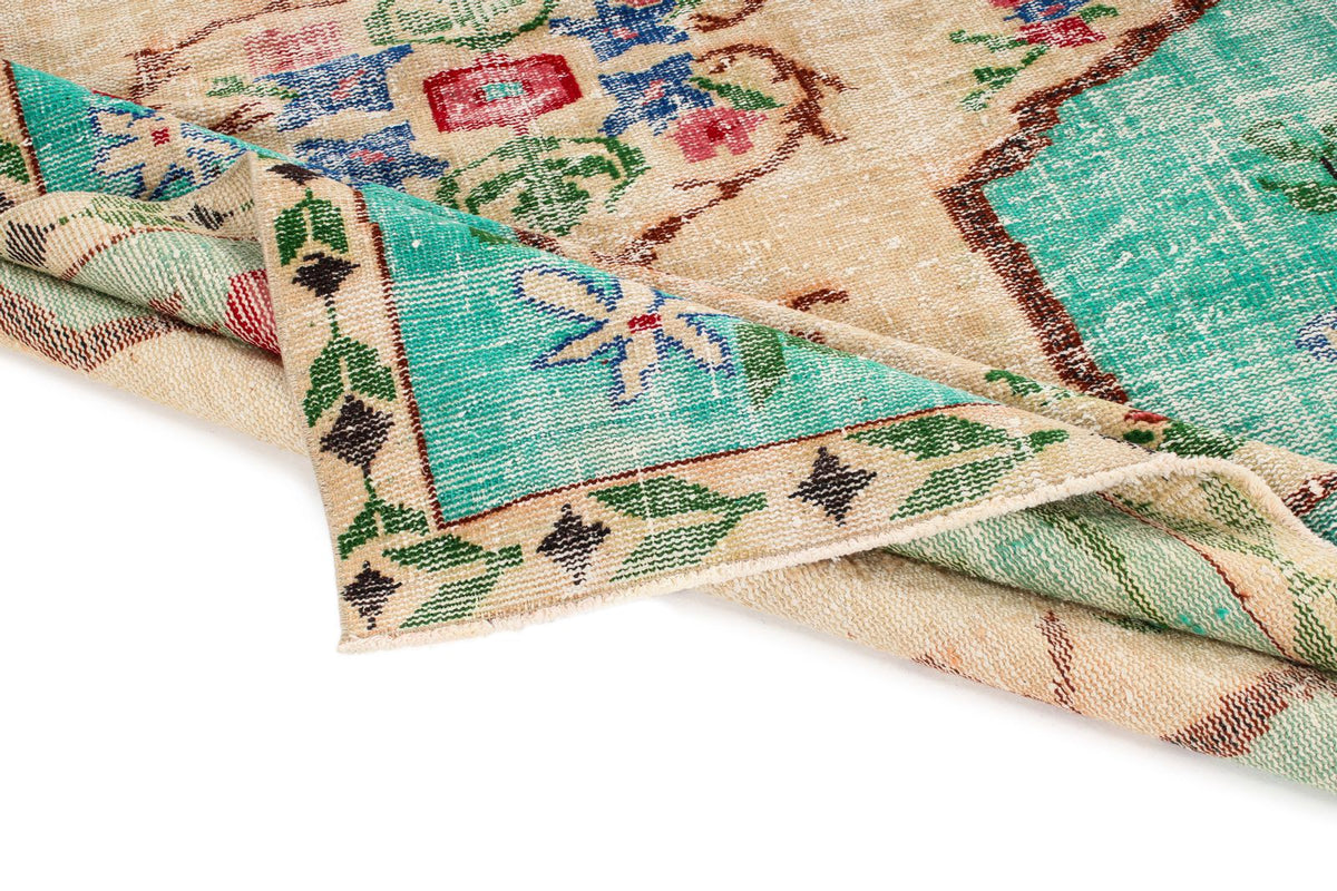 6x9 Blue and Multicolor Turkish Overdyed Rug