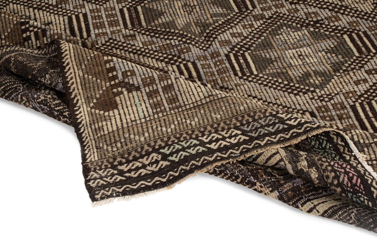 6x9 Brown and Ivory Turkish Tribal Rug