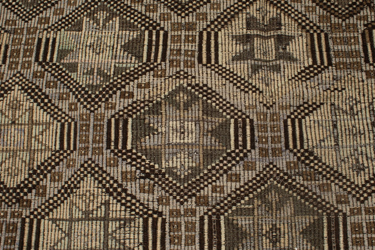 6x9 Brown and Ivory Turkish Tribal Rug