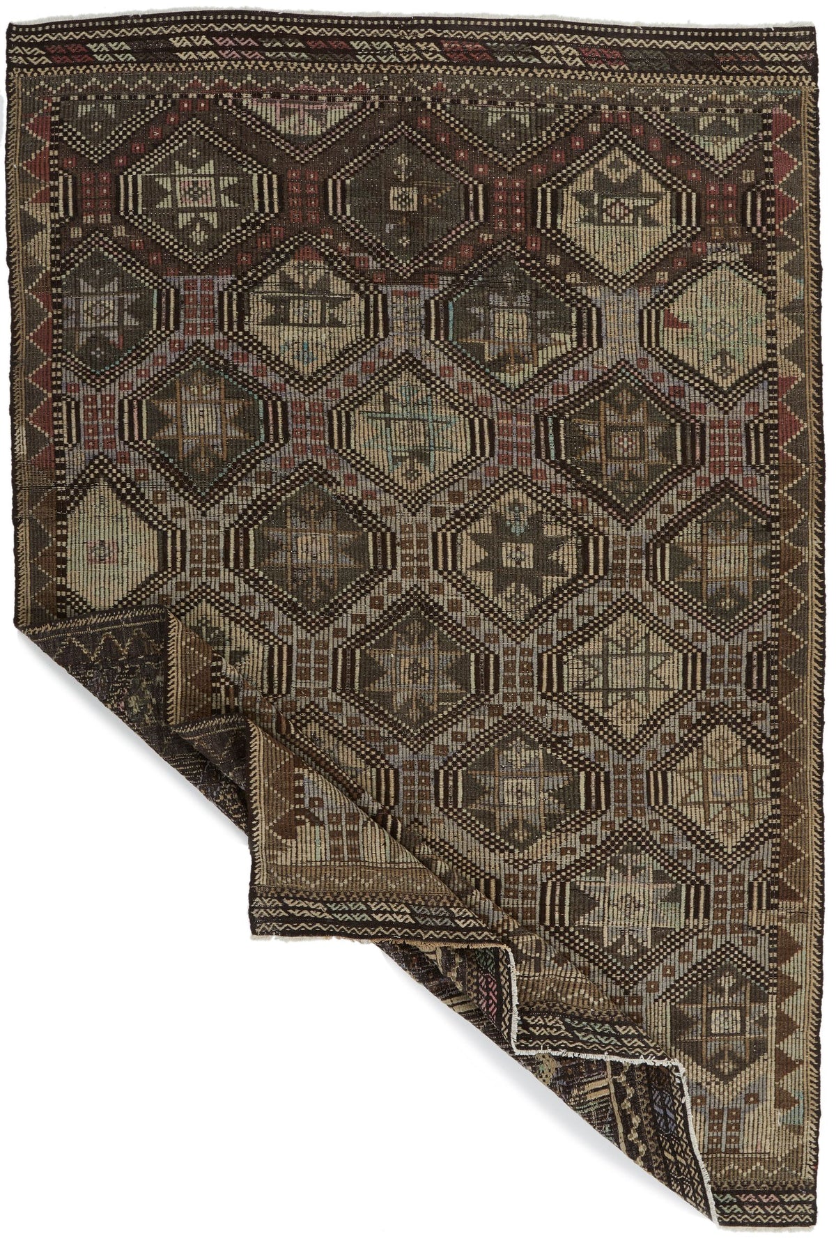 6x9 Brown and Ivory Turkish Tribal Rug