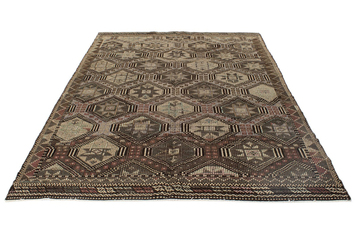 6x9 Brown and Ivory Turkish Tribal Rug