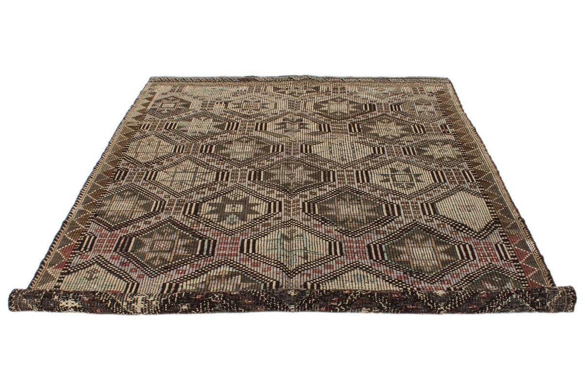 6x9 Brown and Ivory Turkish Tribal Rug