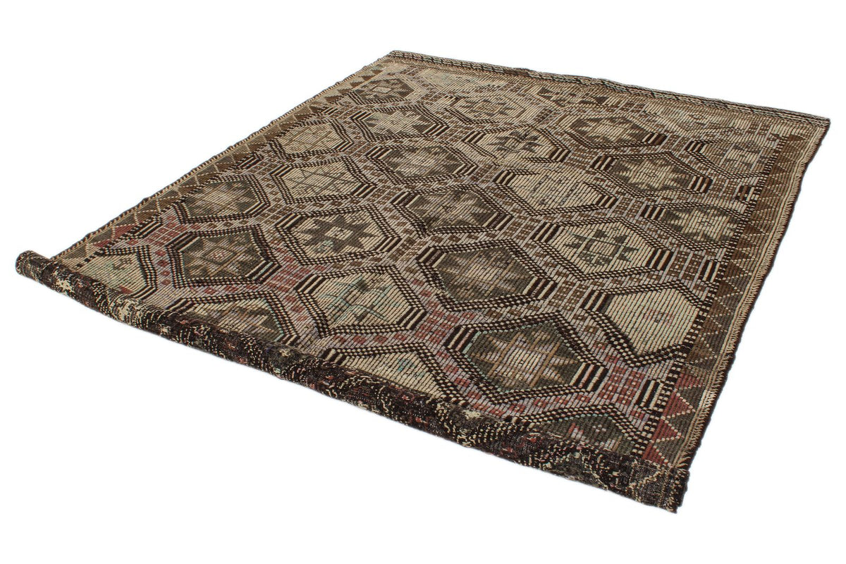 6x9 Brown and Ivory Turkish Tribal Rug