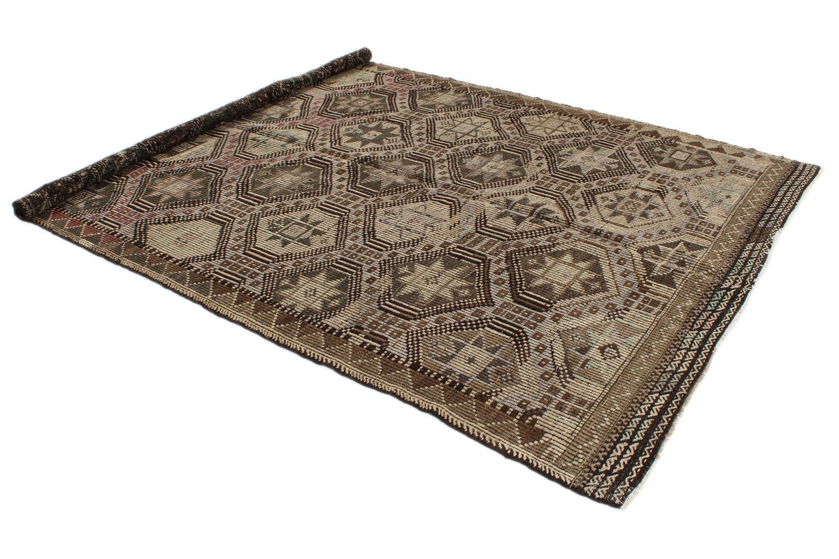 6x9 Brown and Ivory Turkish Tribal Rug