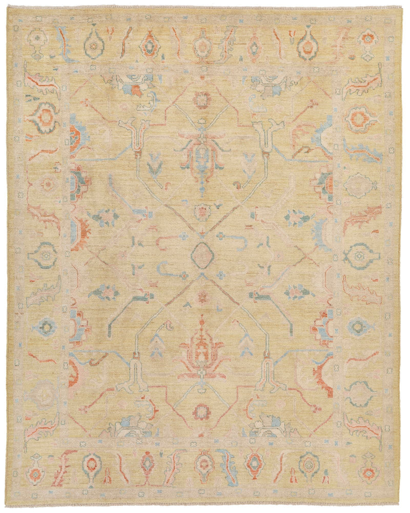 8x10 Beige and Multicolor Turkish Tribal Rug