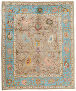 8x10 Brown and Blue Turkish Oushak Rug