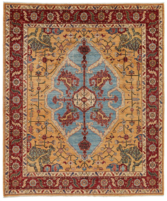 8x10 Yellow and Red Anatolian Traditional Rug