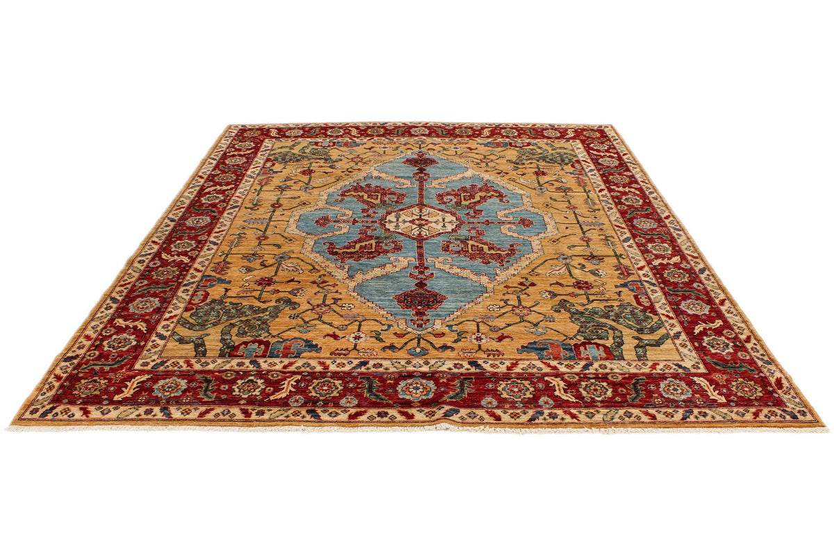 8x10 Yellow and Red Anatolian Traditional Rug