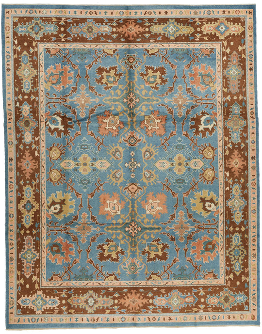 9x12 Blue and Brown Turkish Oushak Rug