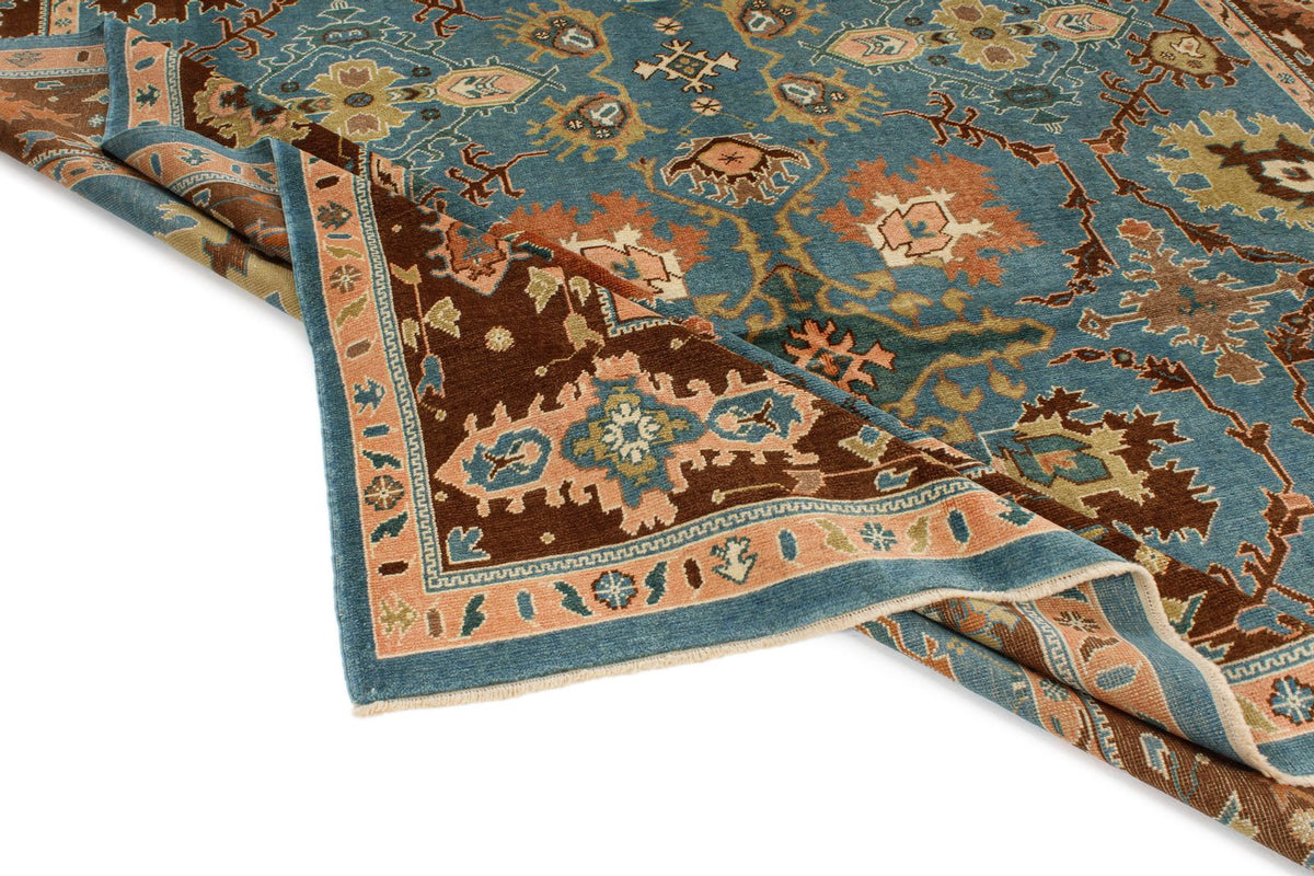 9x12 Blue and Brown Turkish Oushak Rug