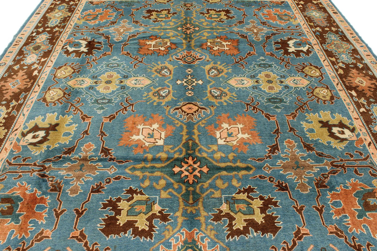 9x12 Blue and Brown Turkish Oushak Rug