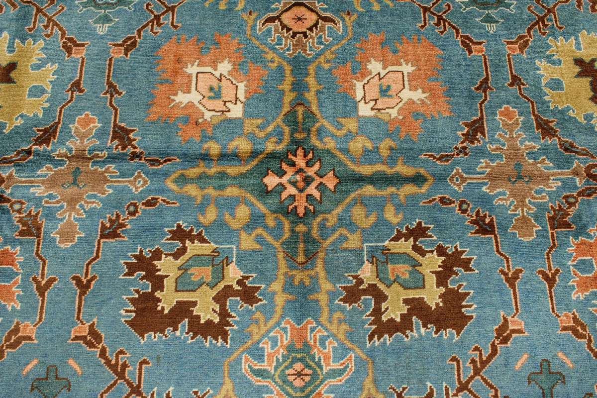 9x12 Blue and Brown Turkish Oushak Rug