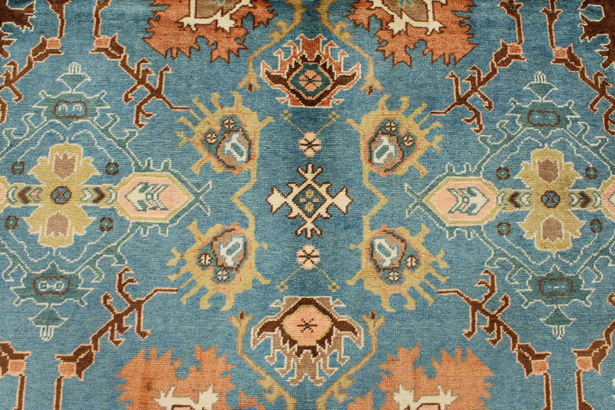 9x12 Blue and Brown Turkish Oushak Rug