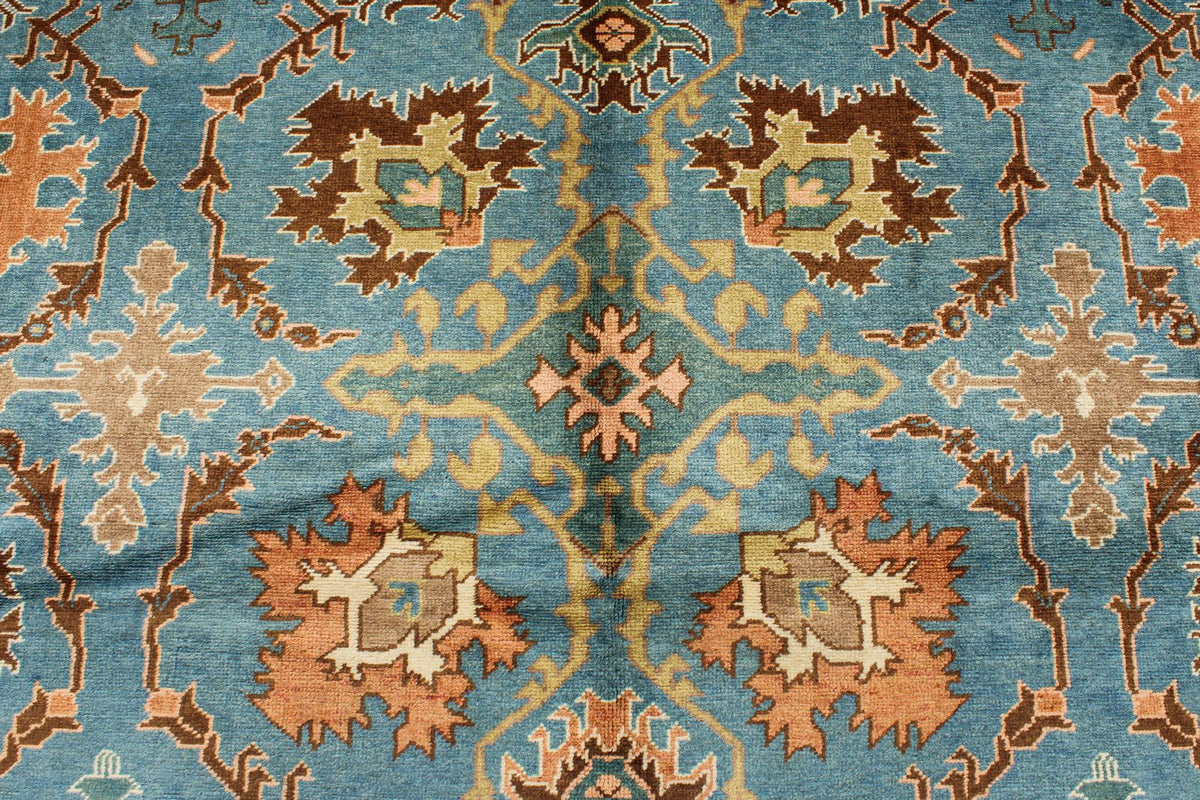 9x12 Blue and Brown Turkish Oushak Rug