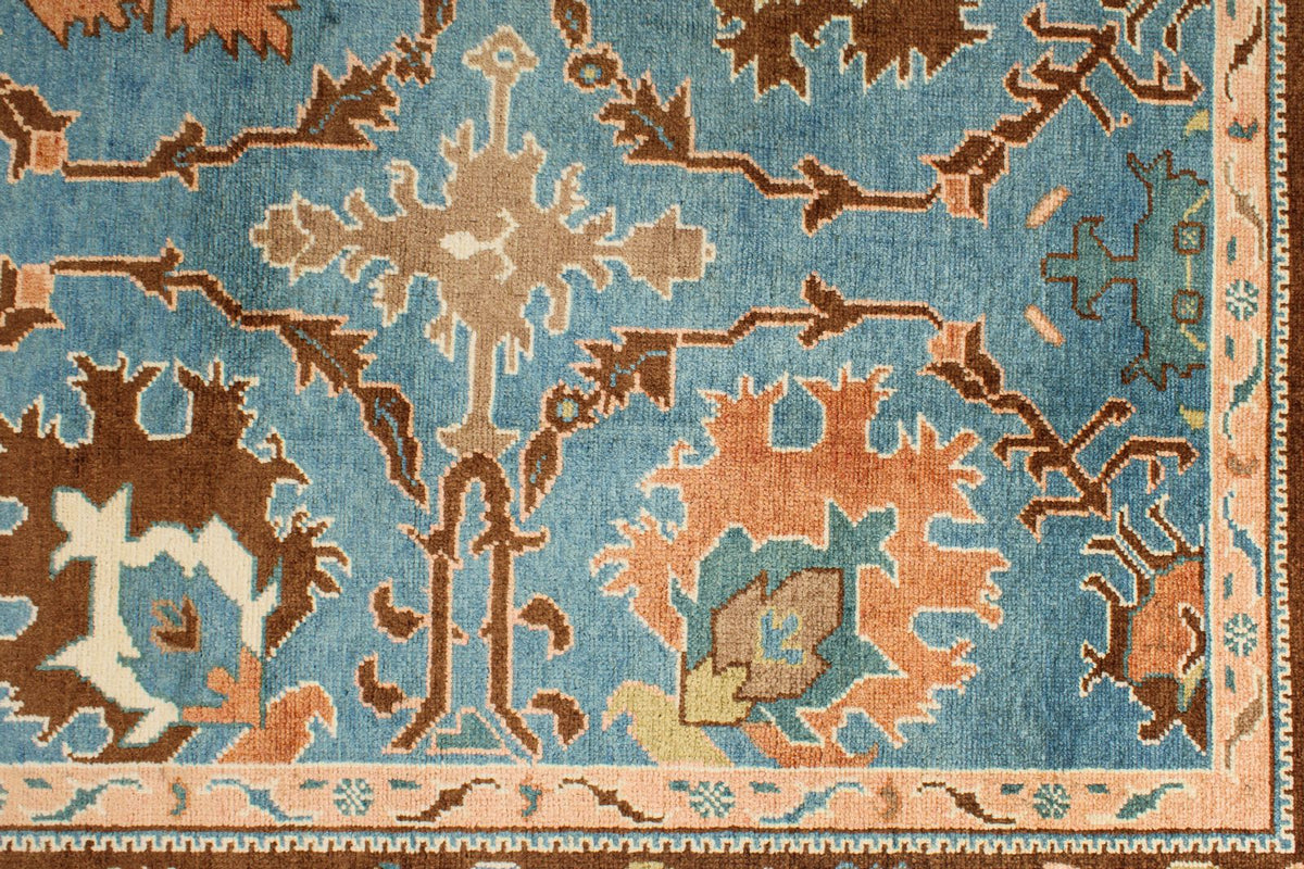 9x12 Blue and Brown Turkish Oushak Rug
