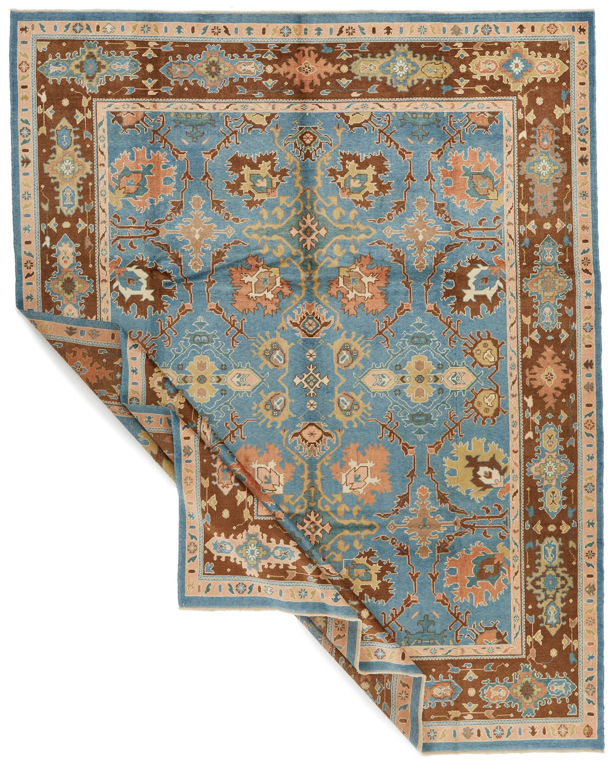 9x12 Blue and Brown Turkish Oushak Rug