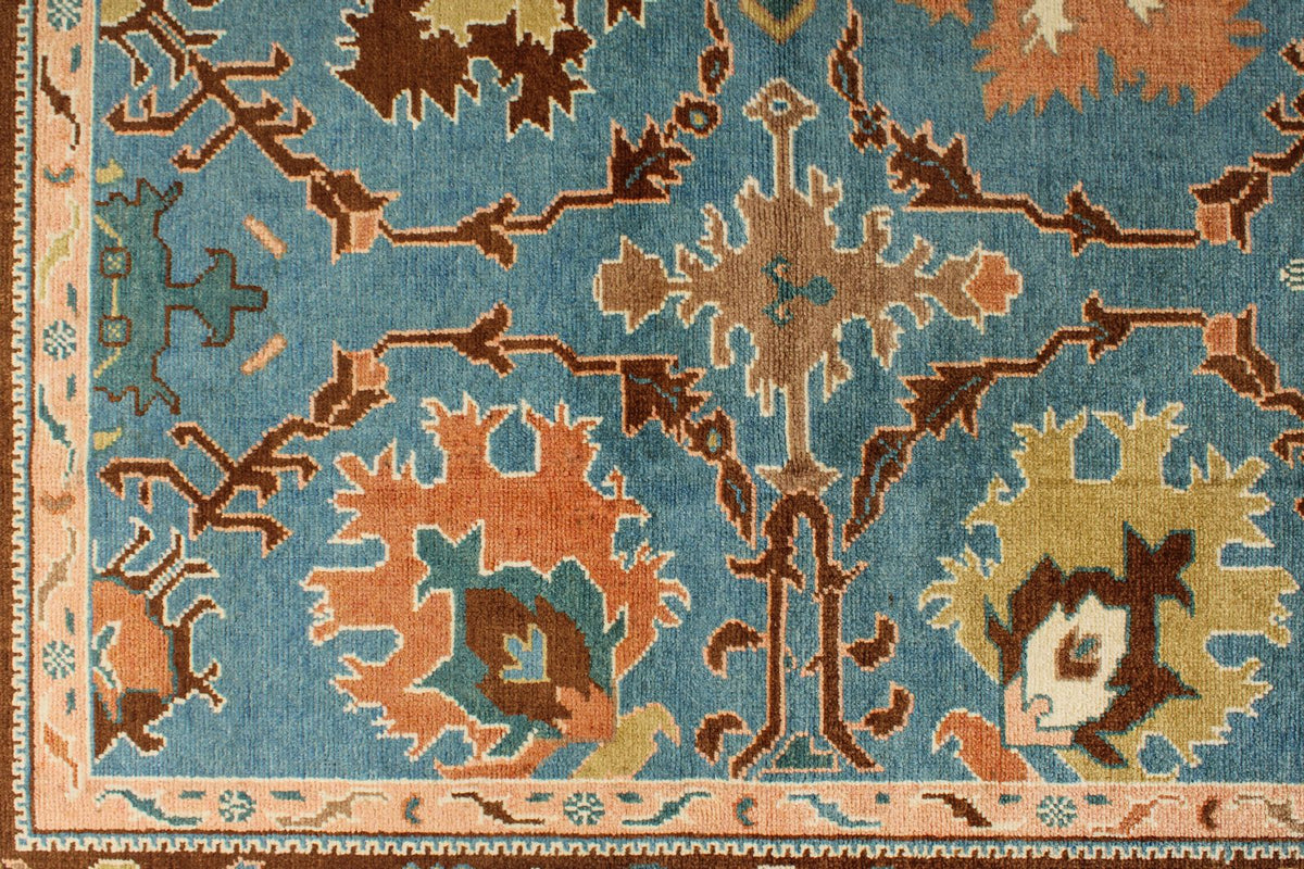 9x12 Blue and Brown Turkish Oushak Rug