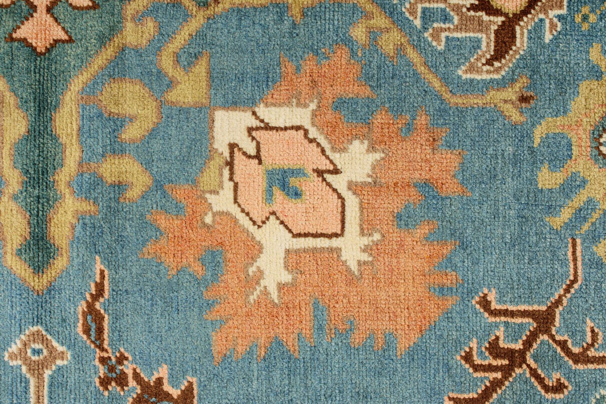 9x12 Blue and Brown Turkish Oushak Rug