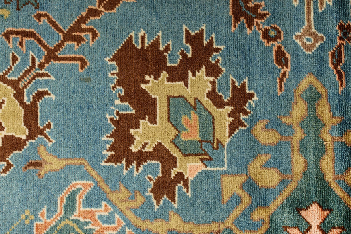 9x12 Blue and Brown Turkish Oushak Rug