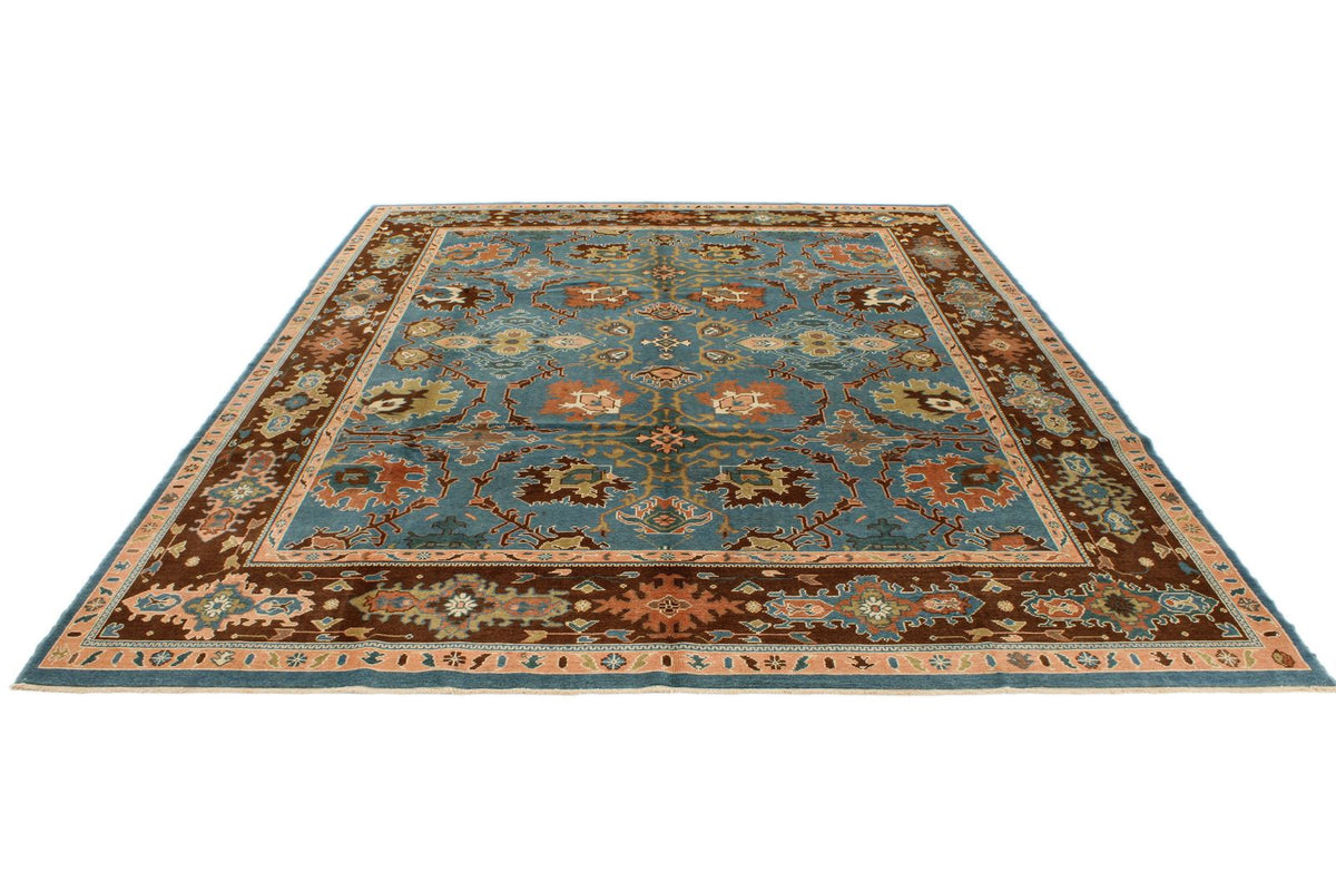 9x12 Blue and Brown Turkish Oushak Rug