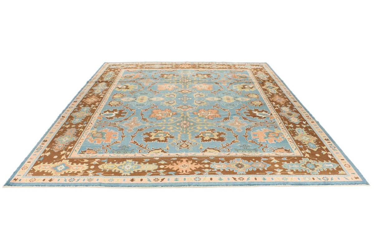9x12 Blue and Brown Turkish Oushak Rug