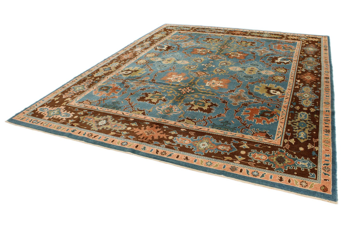 9x12 Blue and Brown Turkish Oushak Rug