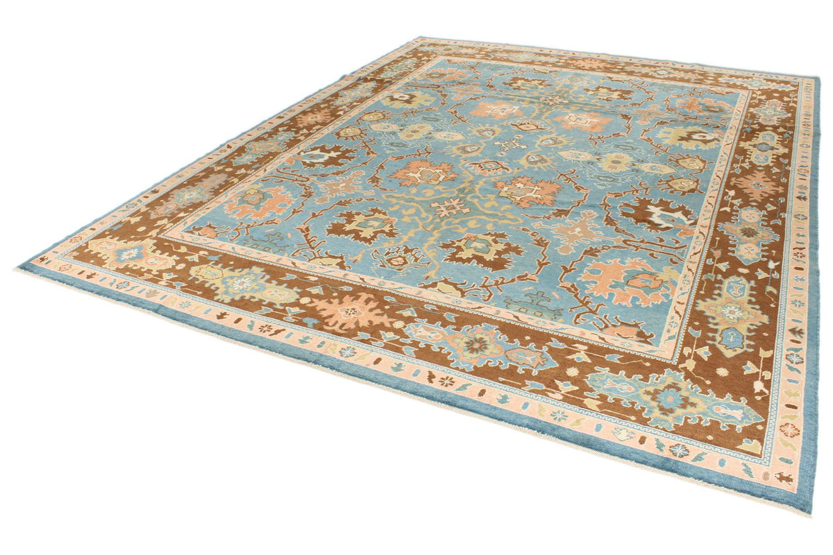 9x12 Blue and Brown Turkish Oushak Rug