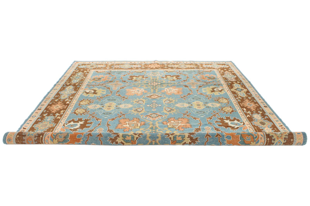 9x12 Blue and Brown Turkish Oushak Rug