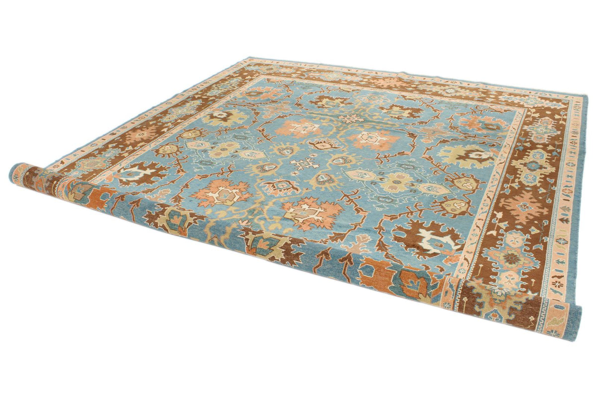 9x12 Blue and Brown Turkish Oushak Rug
