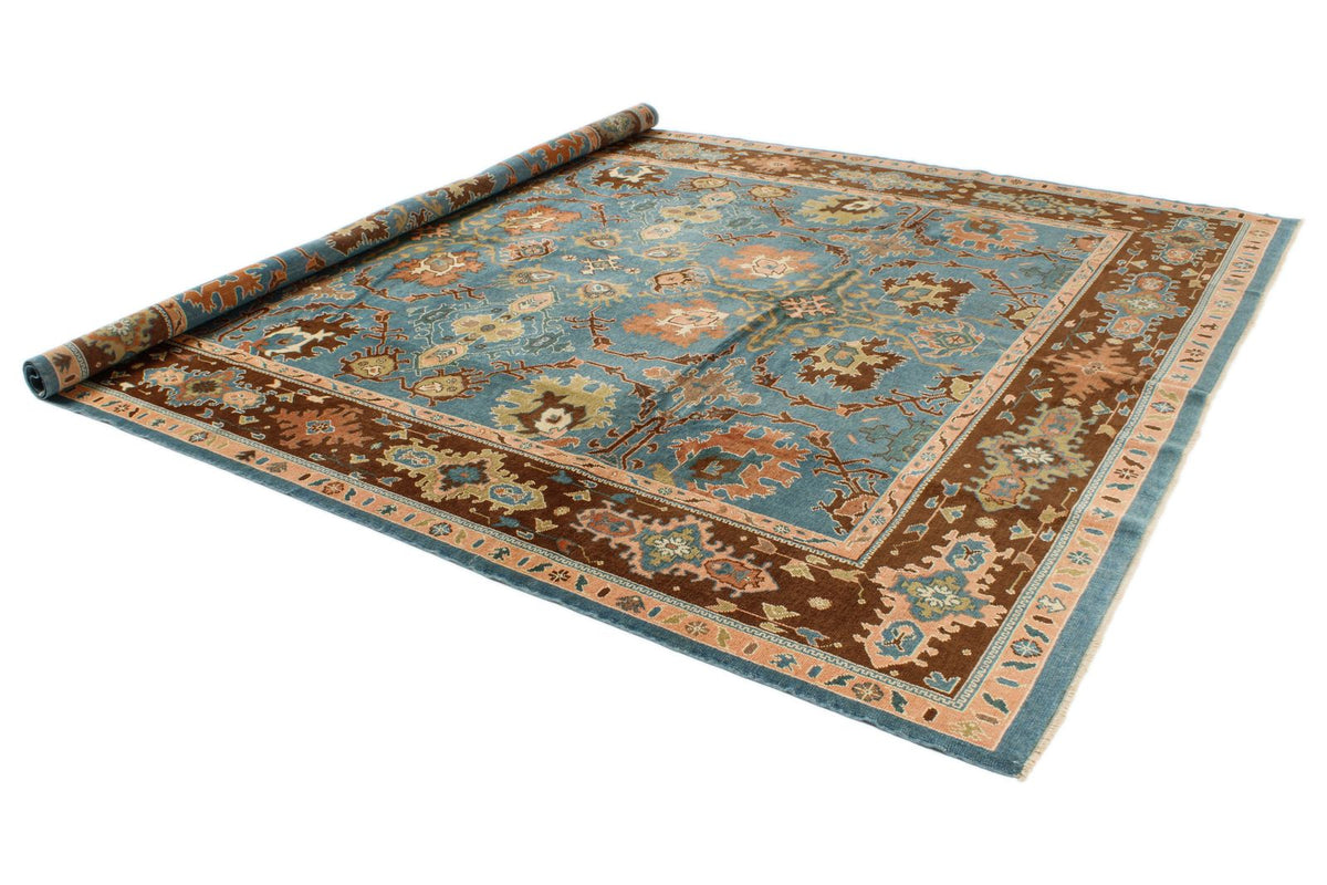 9x12 Blue and Brown Turkish Oushak Rug