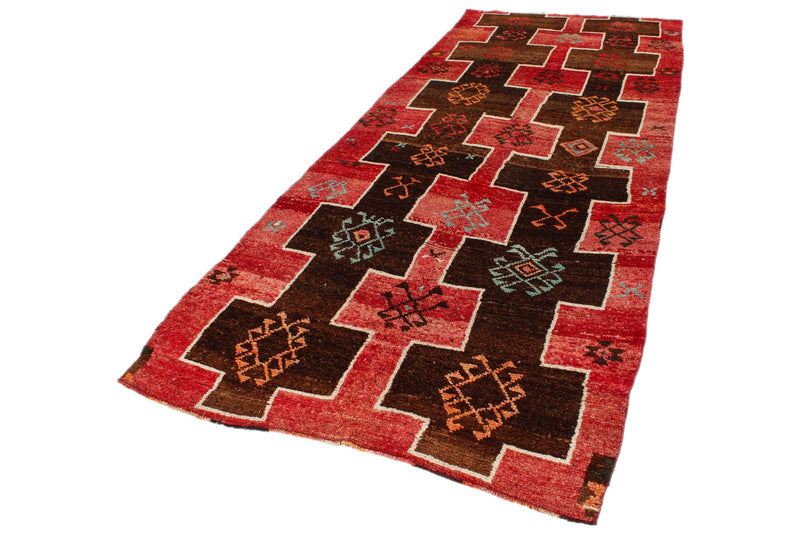 5x12 Brown and Red Anatolian Turkish Tribal Runner