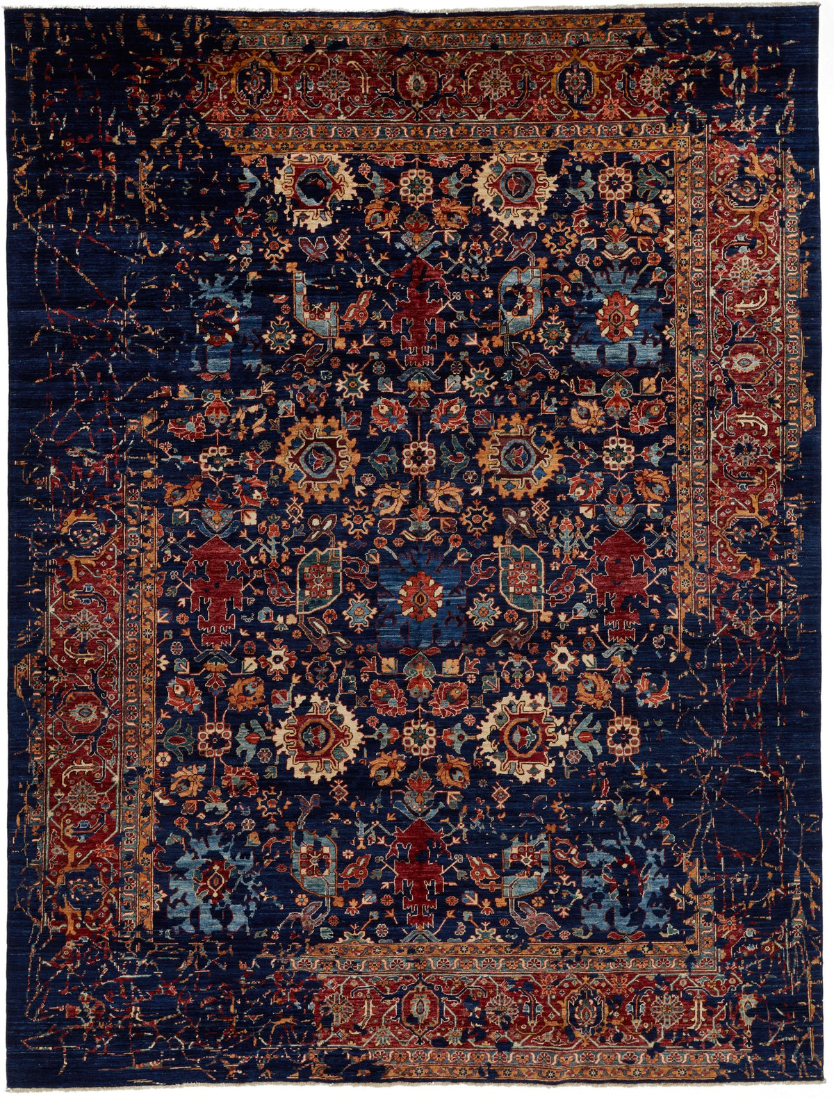 9x12 Navy and Red Traditional Rug