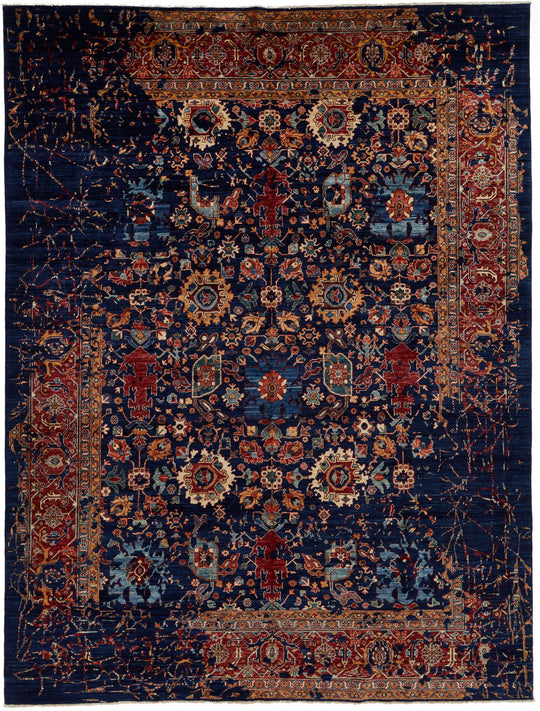 9x12 Navy and Red Traditional Rug
