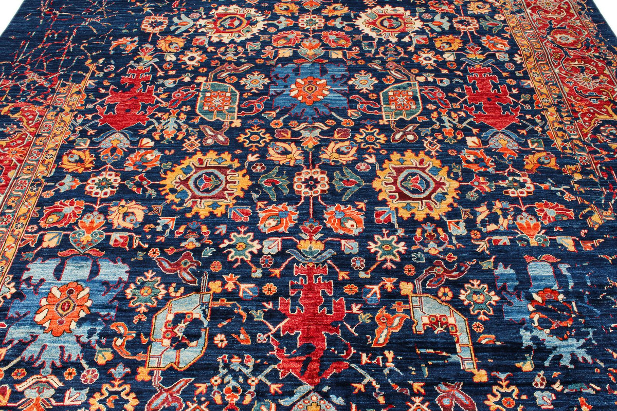 9x12 Navy and Red Traditional Rug