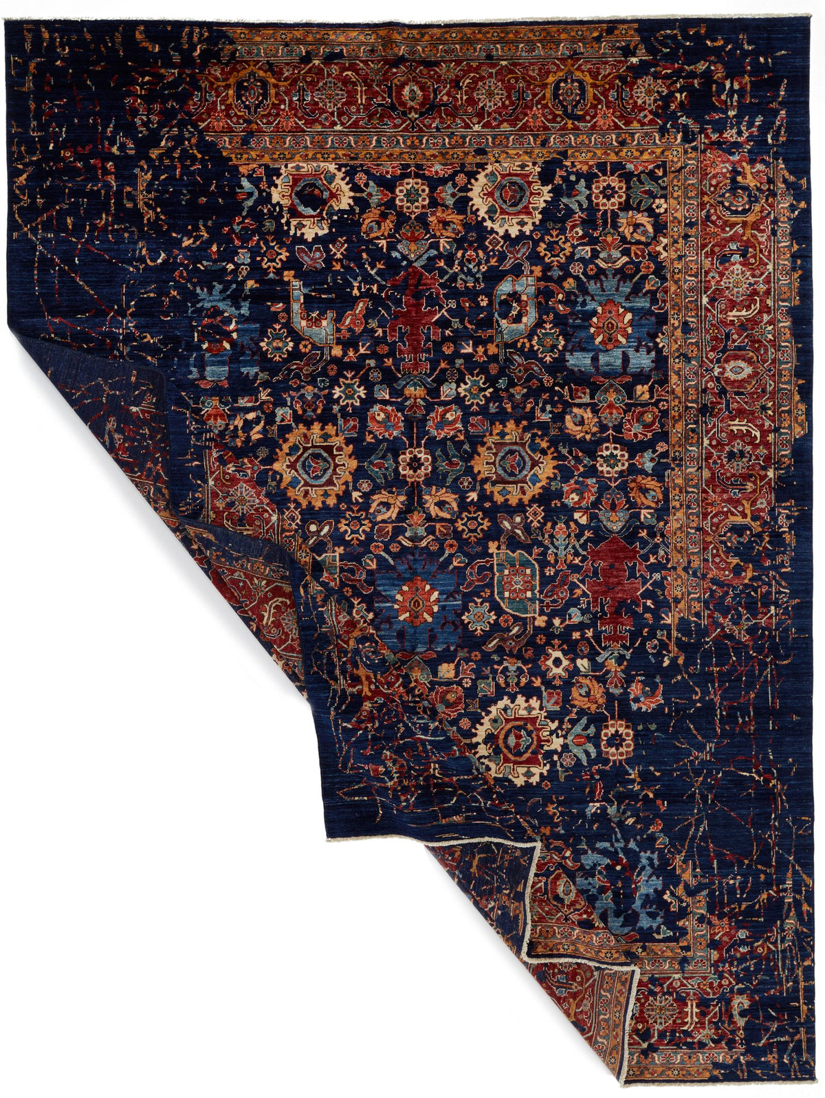 9x12 Navy and Red Traditional Rug