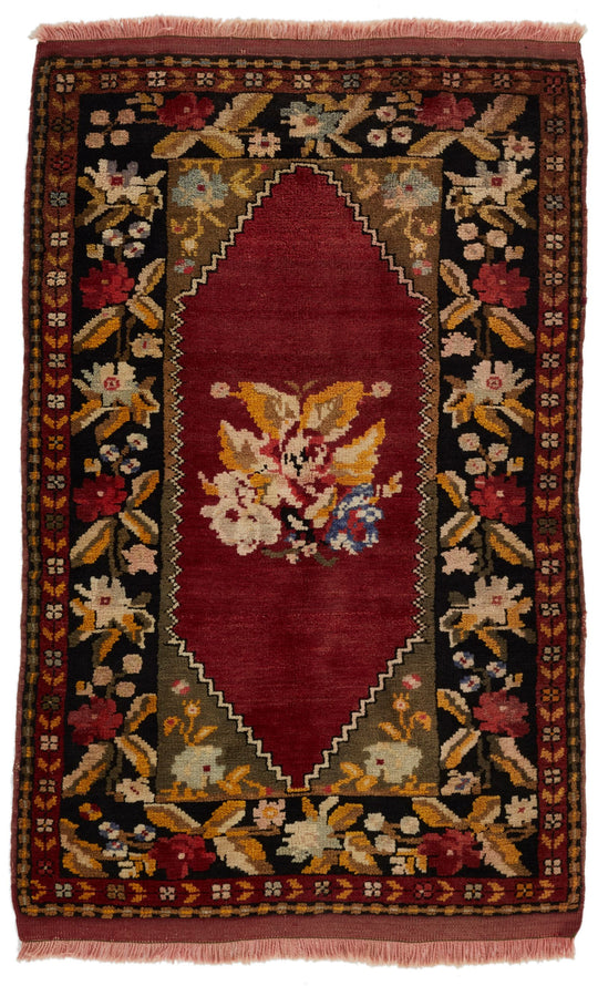 3x4 Red and Black Anatolian Turkish Tribal Rug