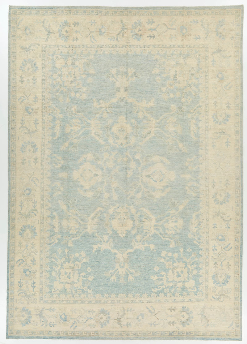 10x14 Light Blue and Ivory Turkish Oushak Rug